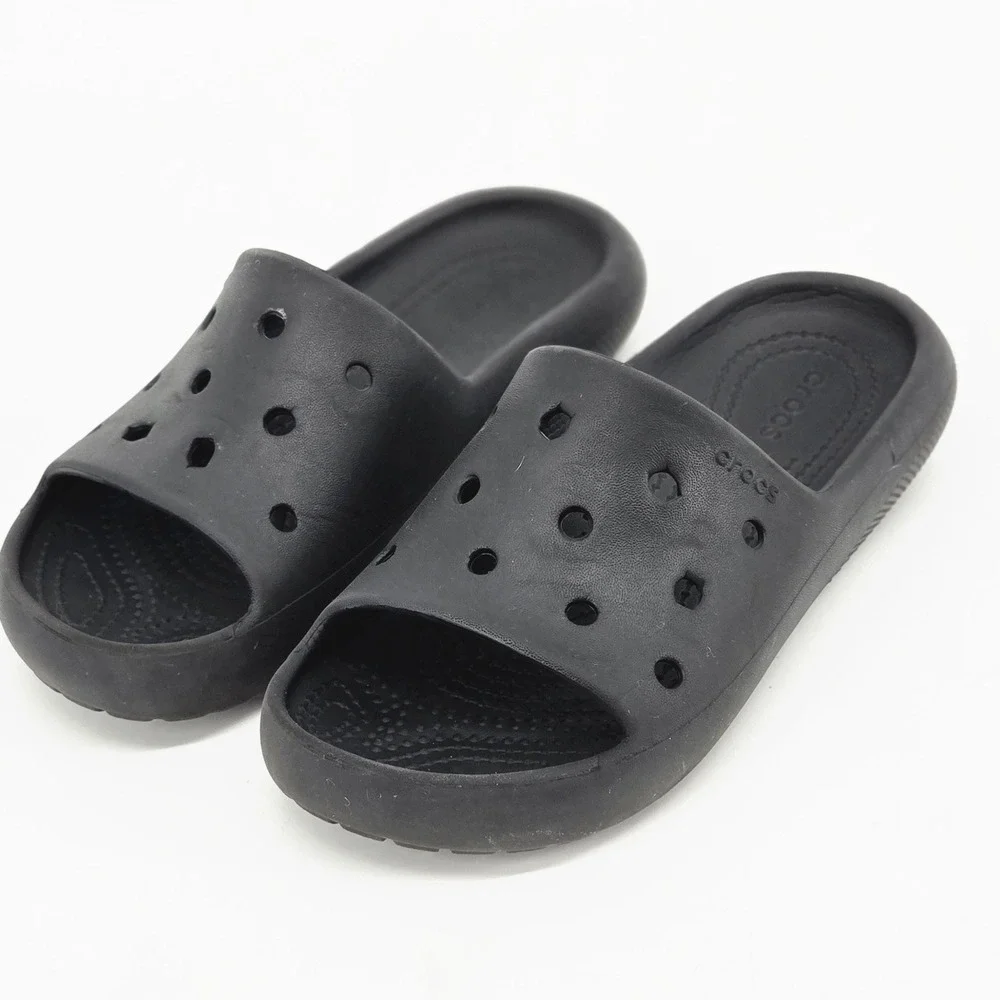 Crocs Classic Slide Black Comfort Sandals Youth J3 Slip On Gorpcore Loungewear